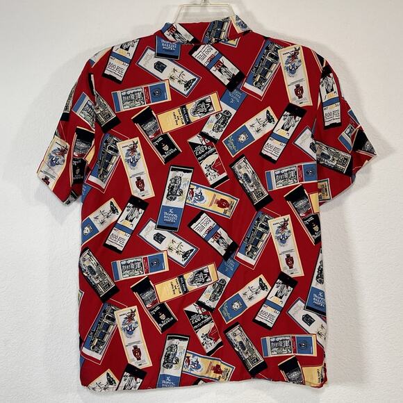 Liz Golf Shirt Women's Size M Red Travel Print Button Short Sleeve Vintage 90s - Picture 8 of 13